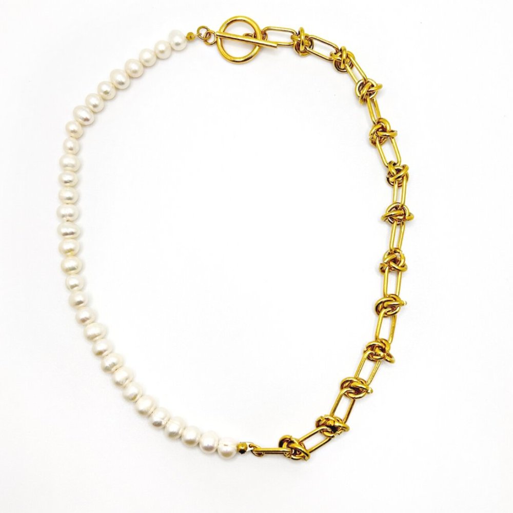Natural Pearls and 18K Gold Plated Necklace